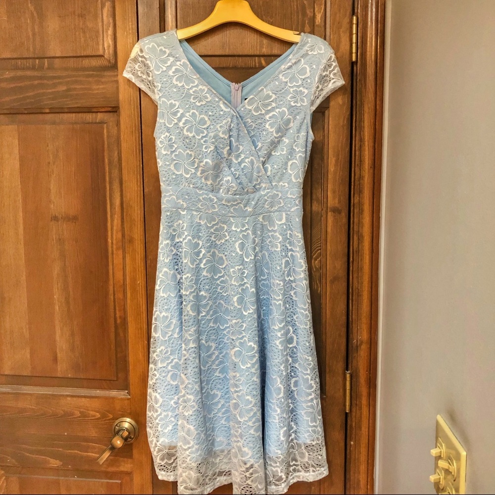 Robin blue and lace modest dress dress shower garden party English